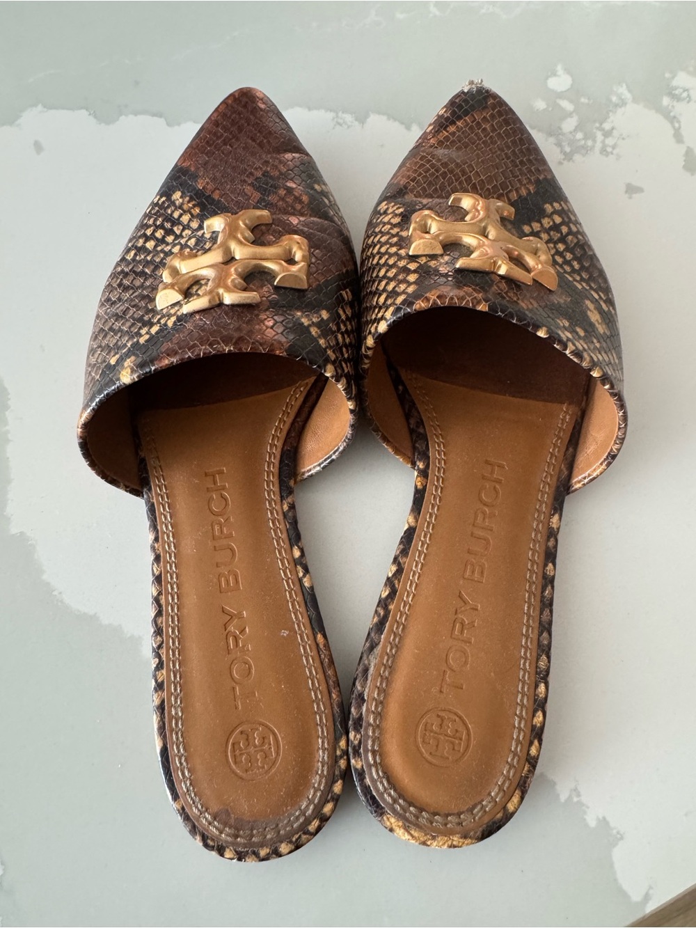 Tory Burch Brown Snakeskin Eleanor Mule Leather Slip-On | Size 7.5 - Picture 4 of 5